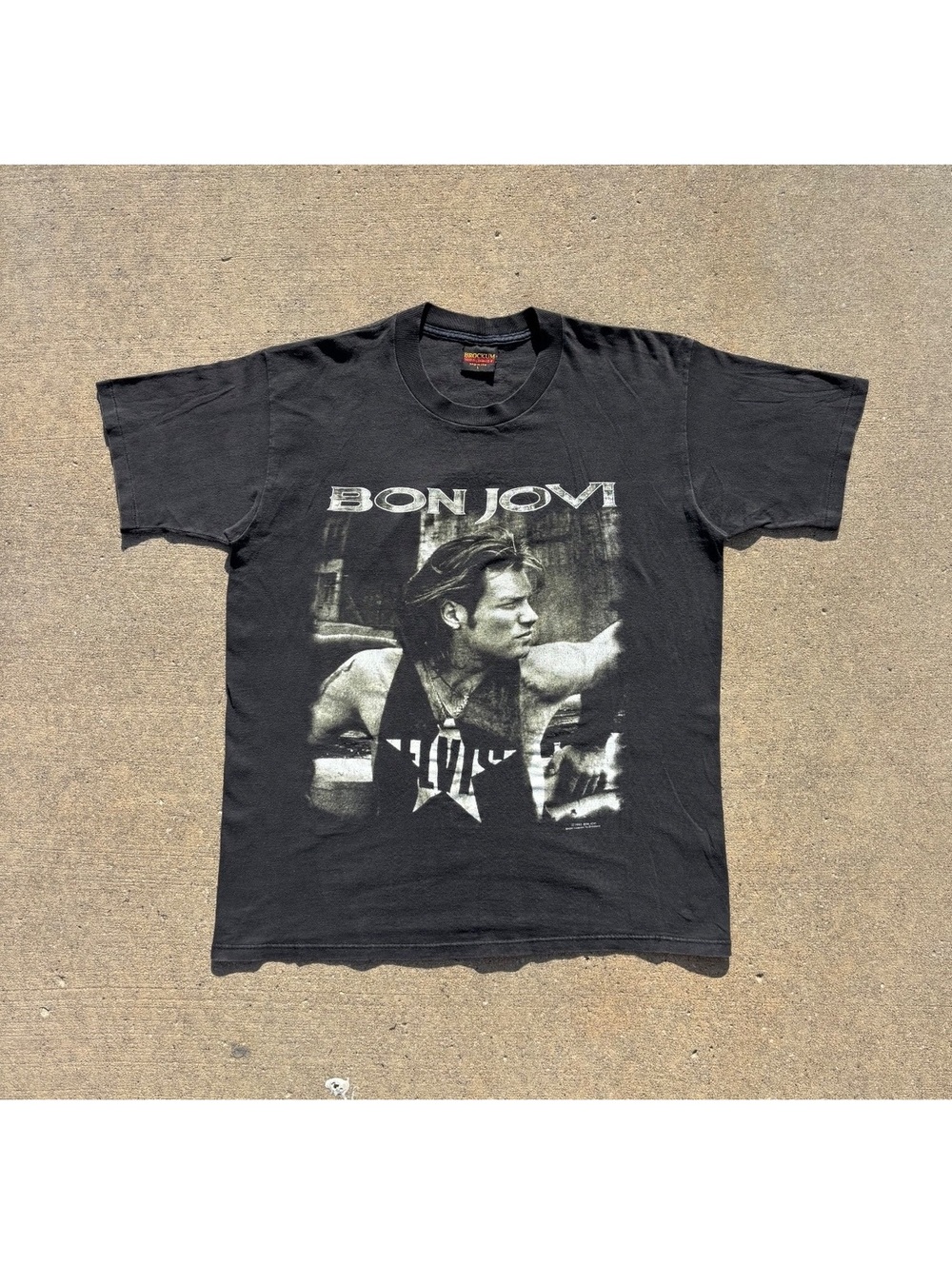 Vintage 1993 Bon Jovi World Tour Brockum Tee Black Sun Faded